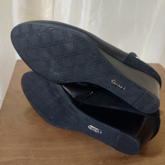 Vionic Black Leather Side Buckle Wedge Booties - Picture 6 of 6